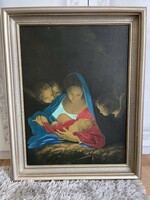 Nagyon szép nagy 65*51 cm-es kép Madonna Kis Jézus puttókkal
