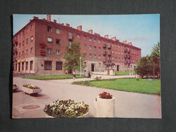 Képeslap,Kazincbarcika,Rákóczi tér, szobor,park látkép,részlet ,1972-