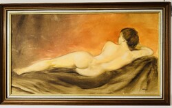 Vámosi Tamás: “Női Akt” nagyméretű olajfestménye 102x62cm EREDETISÉG GARANCIÁVAL  Mérete: 92 x 81 cm