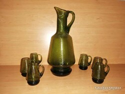 Retro zöld üveg italos készlet - 1 kiöntő+6 pohár (20/K)