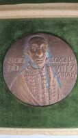 Péterfy László  : Csokonai Vitéz Mihály Alkotói díj bronz emlék plakett  díszdobozában  7,7 cm