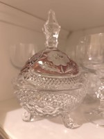 Csodaszép, art deco stílusú ólomkristály bonbonier, cukortartó, festett tetővel