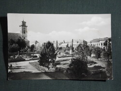 Képeslap,Karcag,Főtér,templom,park,emlékmű,szobor látkép,részlet ,1962-