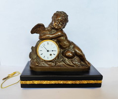 Miniatűr asztali óra/íróasztali óra - Patinás bronz - Francia 1850 körül