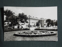 Képeslap,Komárom,tér részlet,Mávaut buszmegálló,Ikarus busz ,1965-