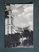 Képeslap,Karcag,templom,utca látkép,részlet ,1958-