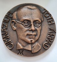 V .M .szignóval  Tóth Árpád  Gimnázium bronz emlék plakett fa dobozában  8 cm