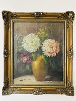 1900 körüll készült gyönyörű virág csendélet olajfestmény  61x51cm