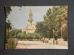 Képeslap,Kapuvár,Szabadság tér,templom,park,utca látkép,részlet ,1965-