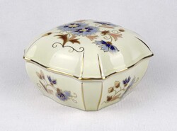 1U343 Búzavirágos vajszínű, aranyozott Zsolnay porcelán bonbonier 10.5 cm
