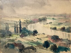 Gebhardt Béla (1901-1990): Eső után - akvarell, 1940-es évek