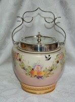 Antique William Wood Co. Kézzel festett porcelán  Biscuit Jar fedéllel és fogantyúval