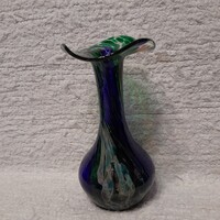 Muránói kék- tricolor, fodros váza. 23 cm.