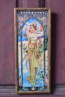 Alfons Mucha Éjszakai pihenés szecesszió kép keretezett poszter , dekoráció 53,5 x 22 cm