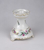 1V043 Egyállásos virágmintás aranyozott Hollóházi porcelán gyertyatartó