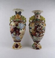 1T351 Régi kézzel festett Japán SATSUMA kerámia váza pár 32 cm