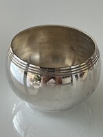 Ezüstözött cukortartó, vékony bemart csíkokkal, 7,5 cm átmérő