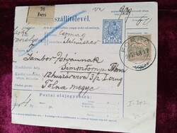 D205257 Szállítólevél (csomag) FORRÓ - Jámbor István 12. huszárezred- Simontornya Tolna 1915