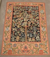 Belga falikárpit , szövött faliszőnyeg , életfa minta , 80-as évek , 130 x 170 cm