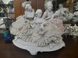 Alt Német,Germany Barokk Zenélő Tüllszoknyás Porcelán Életkép Figura.26 cm.