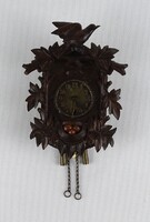 1T384 Antik német Seilnacht kétsúlyos ingás miniatűr vadász falióra 12.5 cm