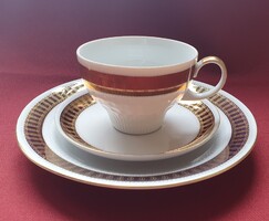 Kahla német porcelán reggeliző szett kávés teás csésze csészealj kistányér tányér arany széllel