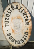Régi festett fémtábla (Bogyoszló, tűzoltószertár 60x40 cm)