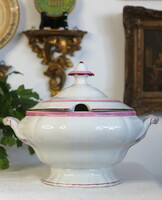 Antik biedermeier porcelán, leveses tál, fedeles tál, kínáló