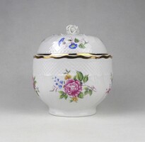 1V049 Nagyméretű Hajnalka mintás aranyozott Hollóházi porcelán bonbonier 12.5 x 11.7 cm