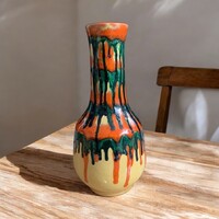 Bere István iparművészeti csorgatott mázas kerámia váza, 30 cm.