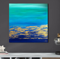 JMModernAbstract GOLDEN SEA 80X80 cm-es kortárs festmény feszített vásznon
