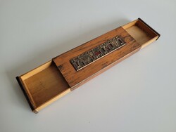 Retro réz bronz iparművész díszítésű fiókos fa doboz régi mid century íróasztal kellék