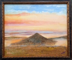 Prima díjas művésztől,Balatonfelvidéki színjáték  54x63cm-es külső méretű kép  Károlyfi Zsófia(1952)