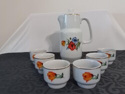 Bulgár porcelán kávéskészlet pipacsos mintával