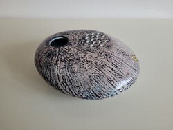 Régi retro iparművészeti nagy 26 cm kerámia ikebana szürke barna kavics váza mid century virágtartó
