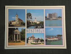 Képeslap,Keszthely,mozaik,Helikon,Balaton szálló,üdülő,strand,móló,kikötő,kastély,részlet, 1998-