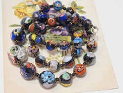 Muránói millefiori üveg gyöngysor 48 cm