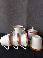 Zsolnay porcelán hiányos teáskészlet, 5 db csésze + 5 db csészealj + cukortartó
