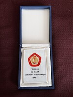 100 éves az LKM vállalati tűzoltósága 1986. Hollóházi porcelán plakett dobozában