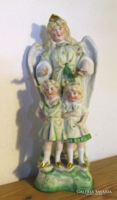 Régi,antik,jelzett  biszkvit porcelán figura figurális életkép-őrangyal, angyal két kislánnyal