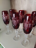 6 db bordó ólomkristály pezsgőspohár hibátlan
