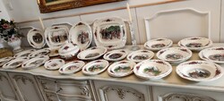 Francia Sarreguemines Obernai, 6 személyes fajansz porcelán étkészlet tányér leveses tál