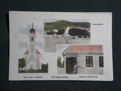 Képeslap,Kővágószőlős,Róm. kath. templom,községháza,Hangya szövetkezet üzlete kiadása,1925-