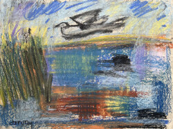 Árvay József: Vízpart nádassal, madárral