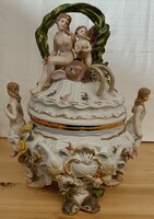 1900-1920 Meissen Ritzenhoff & Becker Leveses Tál - Sellőkkel, Hattyúkkal, Hal motívumokkal!
