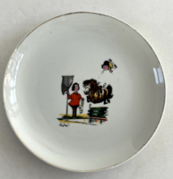 Vintage, retro Hollóházi porcelán mese mintás, gyerek lapos tányér - ritka mintával!