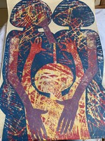 Csorba Simon (1943 - ) Bohóc Család 100x70 cm