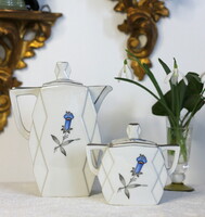 Art Deco porcelán kanna és cukortartó, Moritz Zdekauer csehországi gyárából, hibátlan