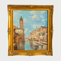 Ismeretlen festő: Velencei gondola. Olaj, 50,5x60,5