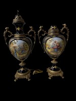 Nagyméretű kobaltkék porcelán padlóváza pár Sevres stílusú 73 cm